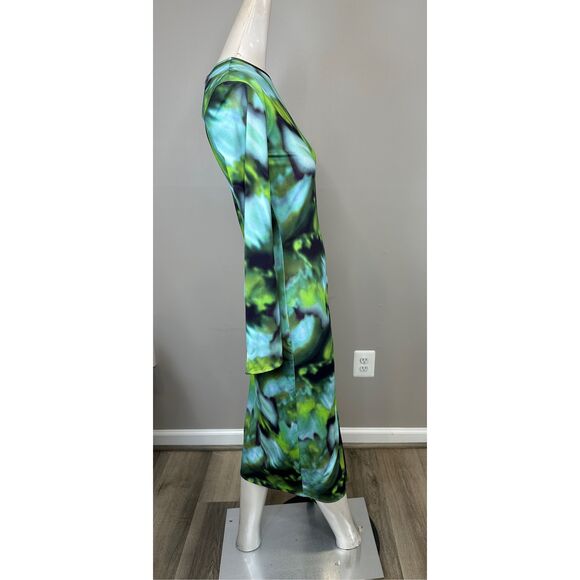 Silvia Tcherassi Ananya Abstract Long Sleeve Draped Midi Dress Green Small $990 - Picture 11 of 12